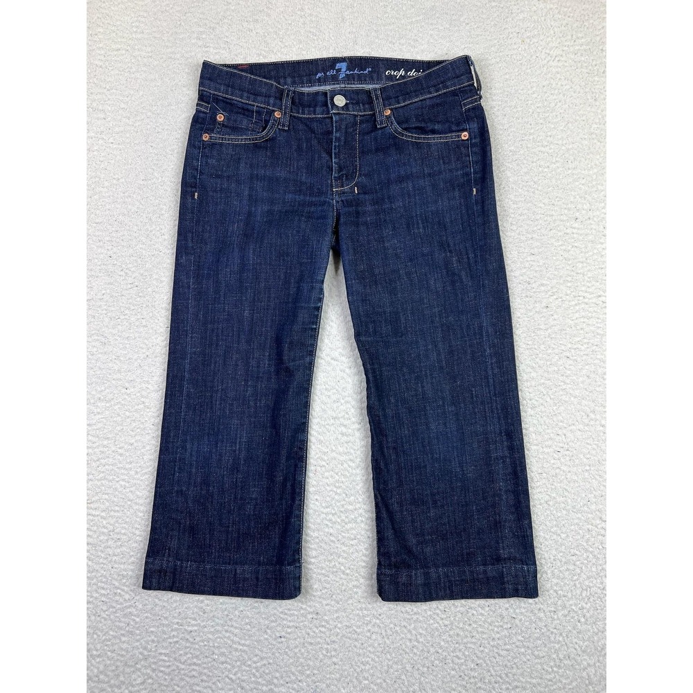 7 For All Mankind Jeans Womens 30 Blue Crop Dojo Dark Wash Wide Leg Made USA